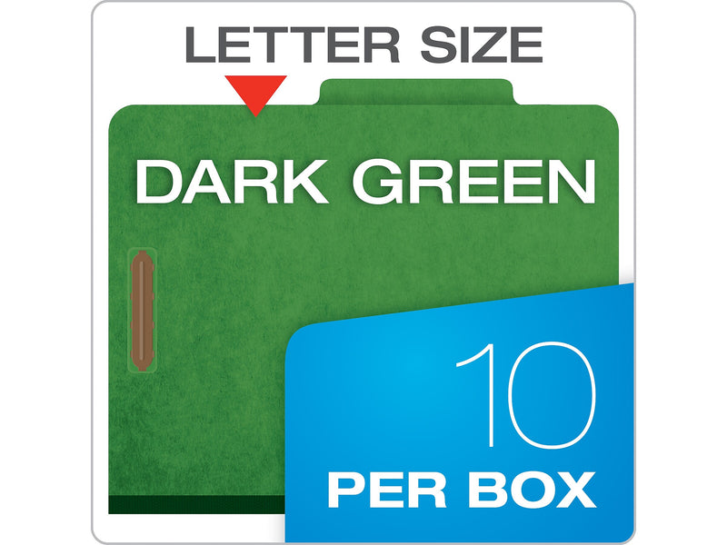 Pendaflex Pressboard Classification Folder, 2-Dividers, 2 1/2" Expansion, Letter Size, Dark Green, 10/Box (24133P)