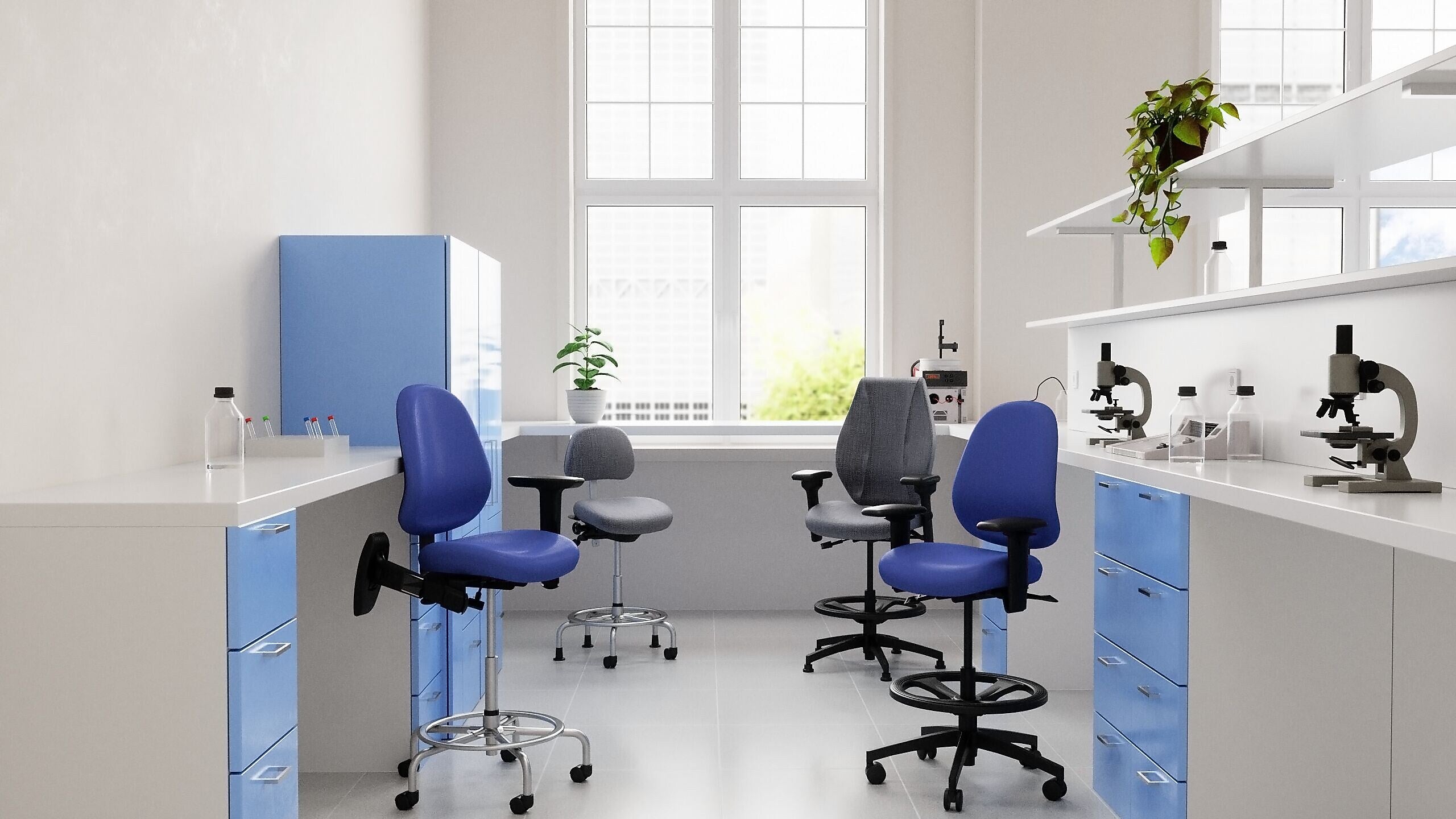 healtHcentric Sit Stand Armless Frixion Lab Stool with Backrest and Footrest with Lumbar Support, Dark Grey
