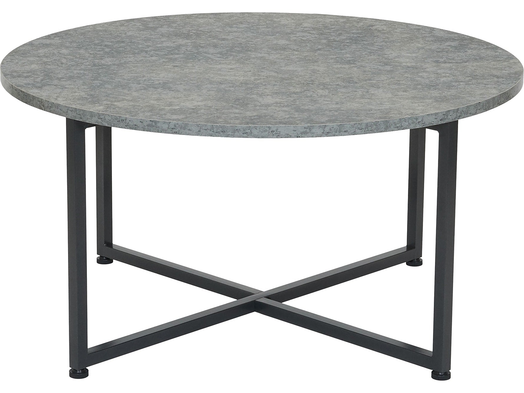 Household Essentials Jamestown 31.5"Dia. Laminate Round Coffee Table, Rustic Slate Concrete/Black (8096-1)
