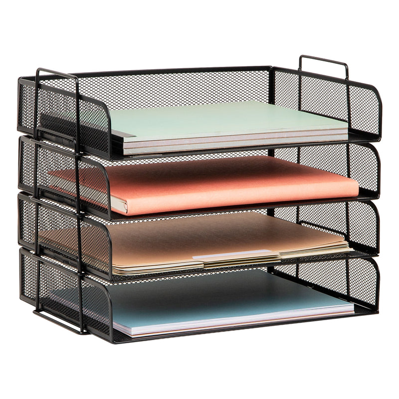 Mind Reader Metal Side Loading Stackable Letter Tray, Letter Size, Black (DSTACK4-BLK)