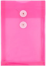 JAM Paper Premium Plastic Filing Envelope with Button & String Closure, 6 1/4" x 9 1/4", Fuchsia Pink, 3/Pack (472B1FUX3)