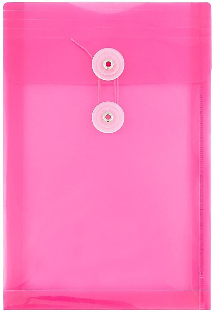 JAM Paper Premium Plastic Filing Envelope with Button & String Closure, 6 1/4" x 9 1/4", Fuchsia Pink, 3/Pack (472B1FUX3)