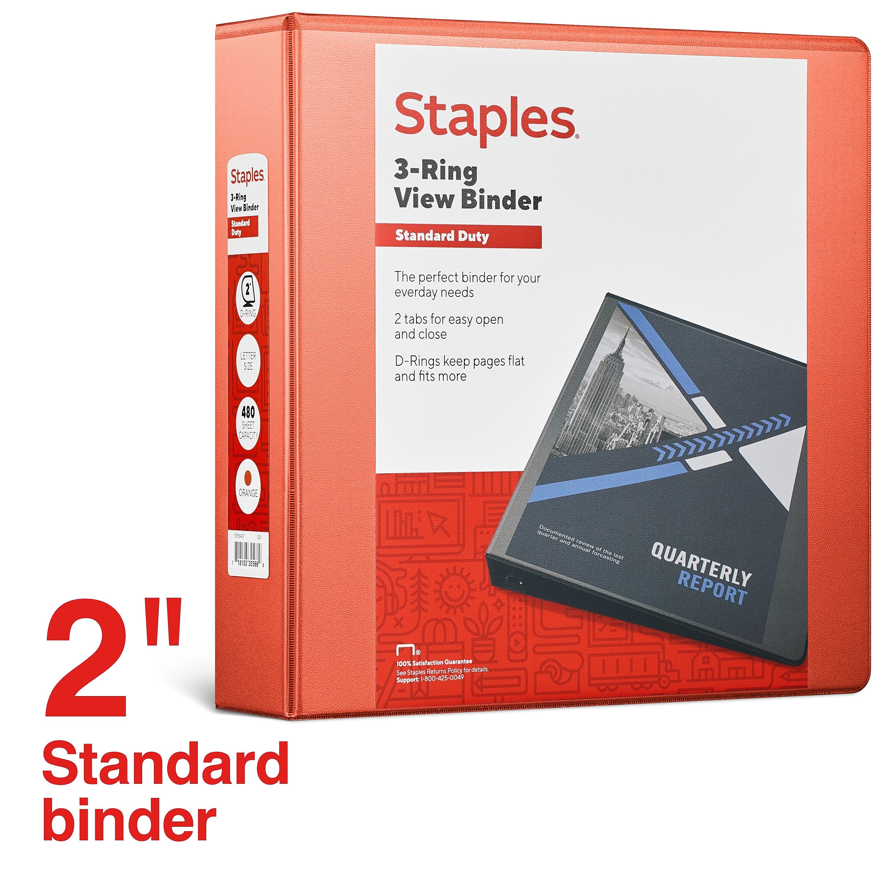 Staples 2" 3-Ring View Binder, D-Ring, Orange (26446-CC)