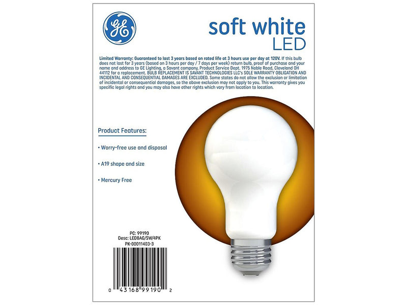 GE 8-Watt Soft White LED Bulb, 4/Pack (99190)