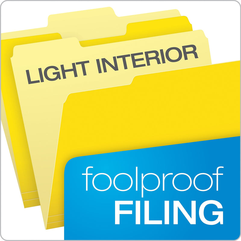 Pendaflex Recycled File Folder, 1/3-Cut Tab, Assorted, Letter Size, Yellow, 100/Box (4210 1/3 YEL)