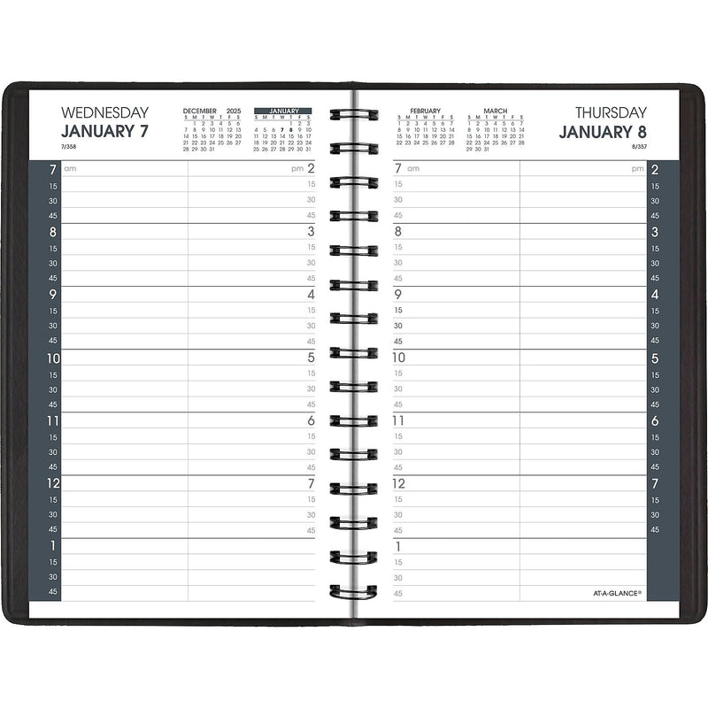 2026 AT-A-GLANCE 5" x 8" Daily Appointment Book Planner, Faux Leather Cover, Black (70-800-05-26)