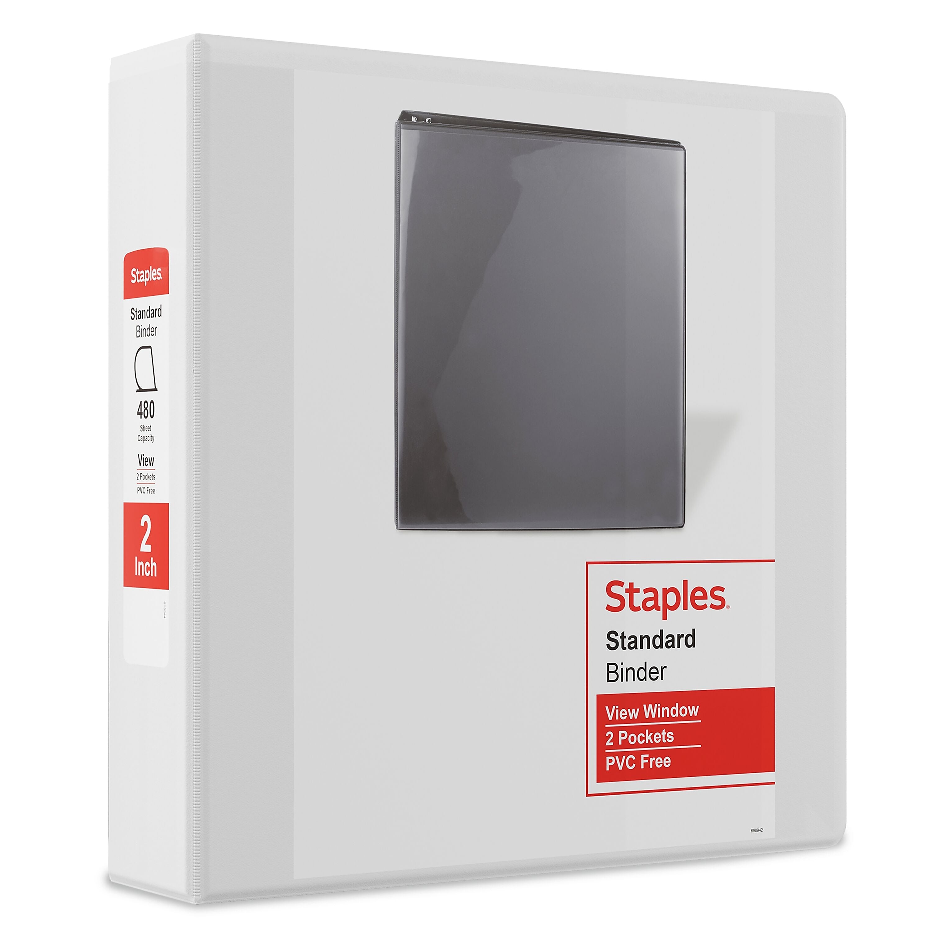 Staples 2" 3-Ring View Binders, D-Ring, White, 6/Pack (55411CT/26444CT)