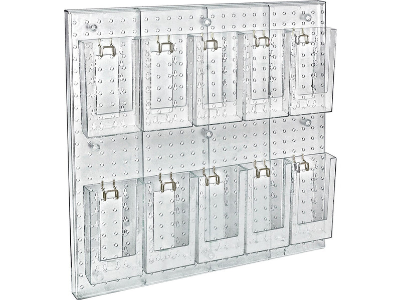 Azar Pegboard 10-Pocket Wall Brochure Holder, 24" x 24", Clear (700680)