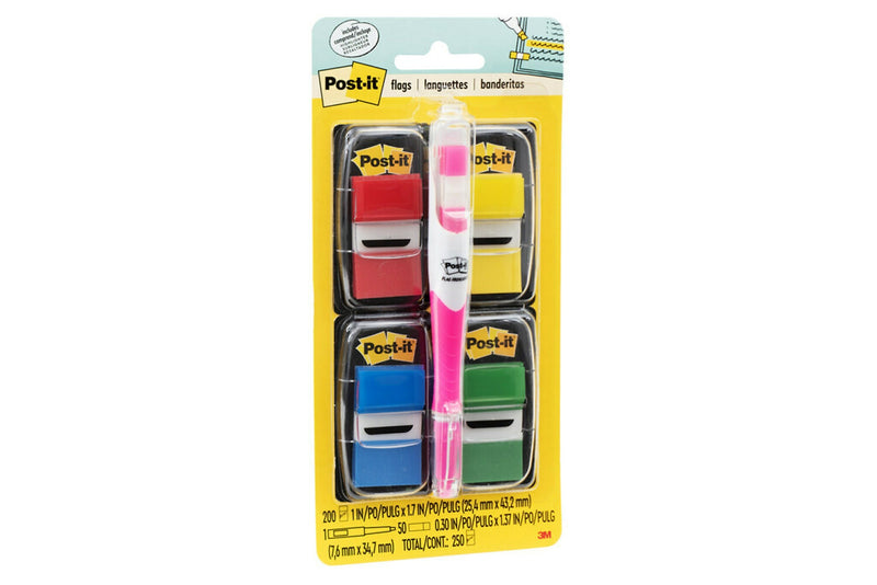 Post-it Flags Value Pack, .94" Wide, Assorted Colors, 200 Flags/Pack plus Flag + Highlighter (680-RYBGVA)