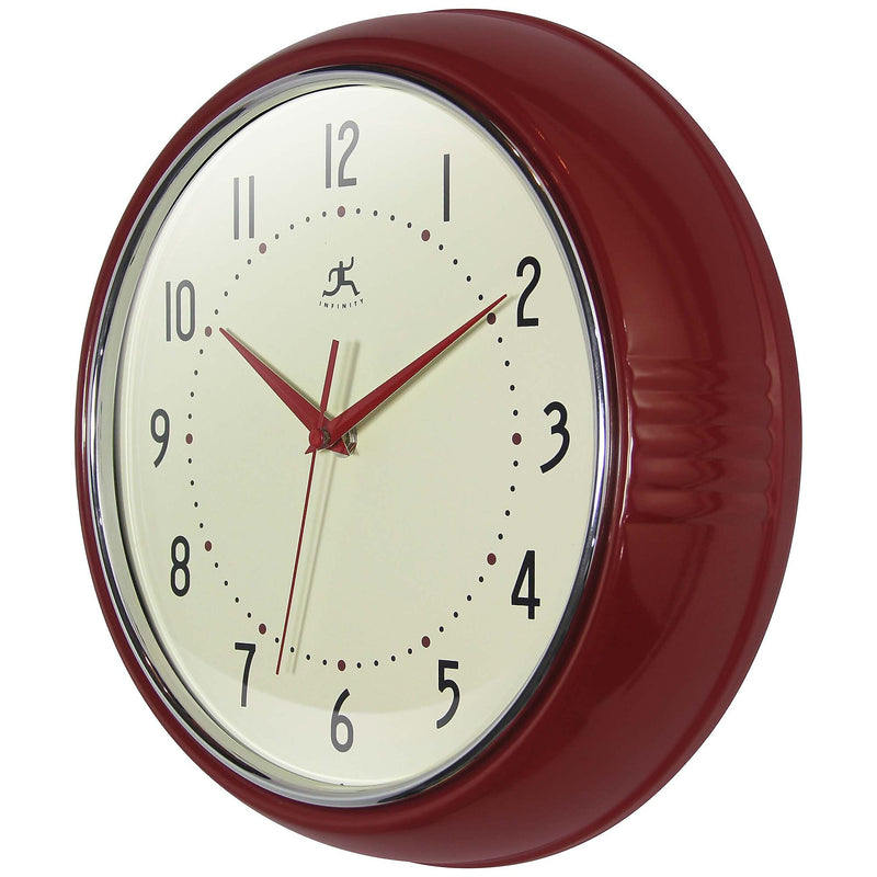 Infinity Instruments Round Retro Red Wall Clock, Aluminum, 12" (10940RD-12)