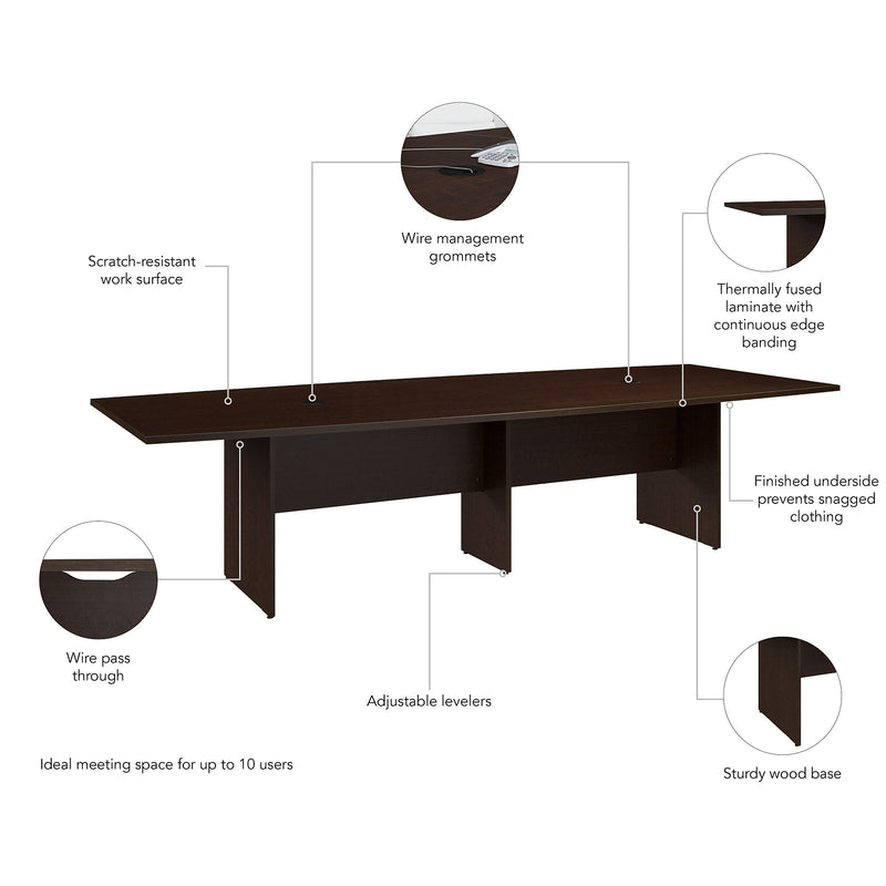 Bush Business Furniture 120W x 48D Boat Shaped Conference Table with Wood Base, Mocha Cherry (99TB12048MRK)