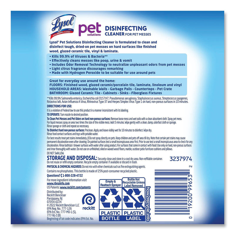 LYSOL Brand Pet Solutions Disinfecting Cleaner, Citrus Blossom, 32 oz Trigger Bottle, 9/Carton (RAC99653CT)
