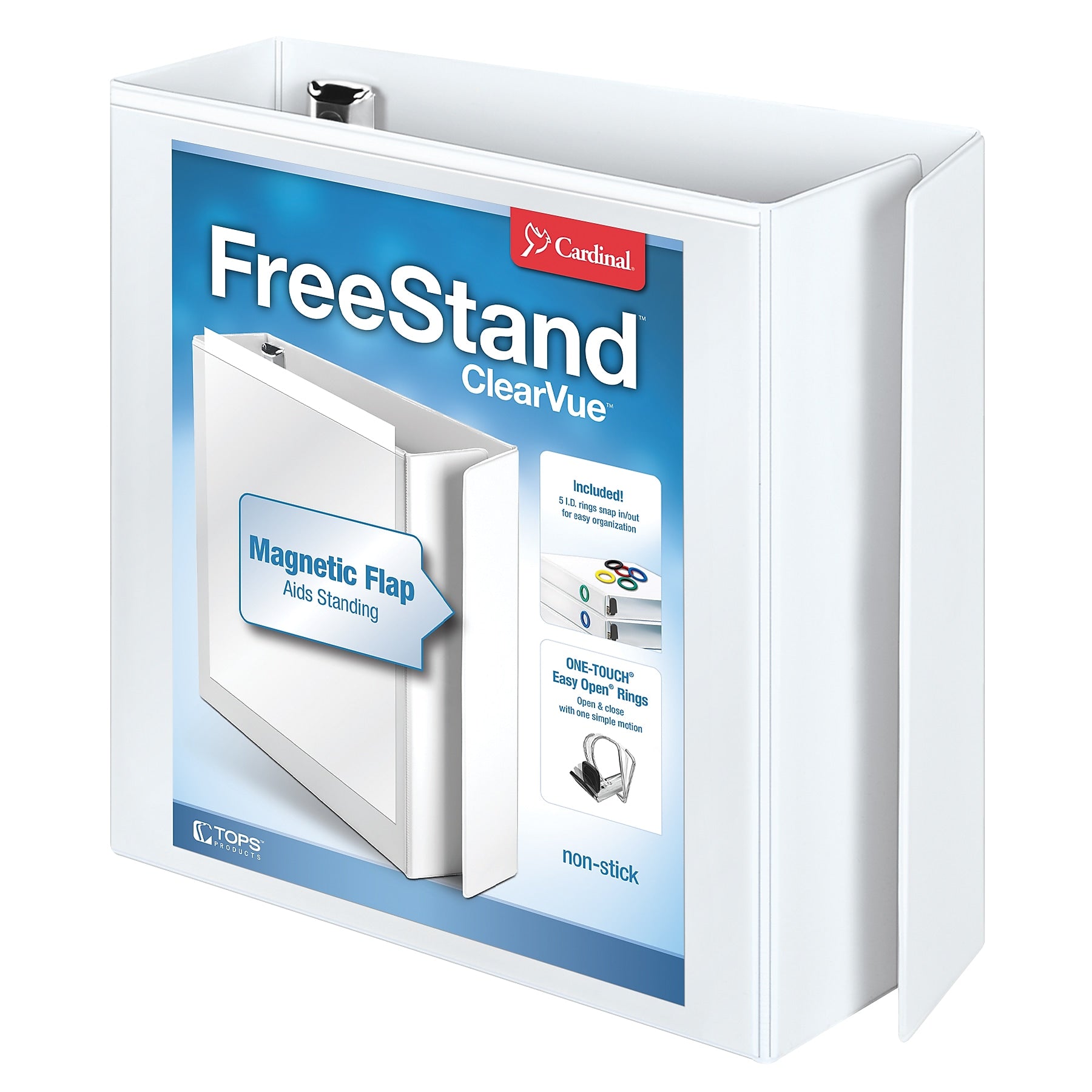 Cardinal FreeStand EasyOpen 3" 3-Ring View Binders, D-Ring, White (43130)