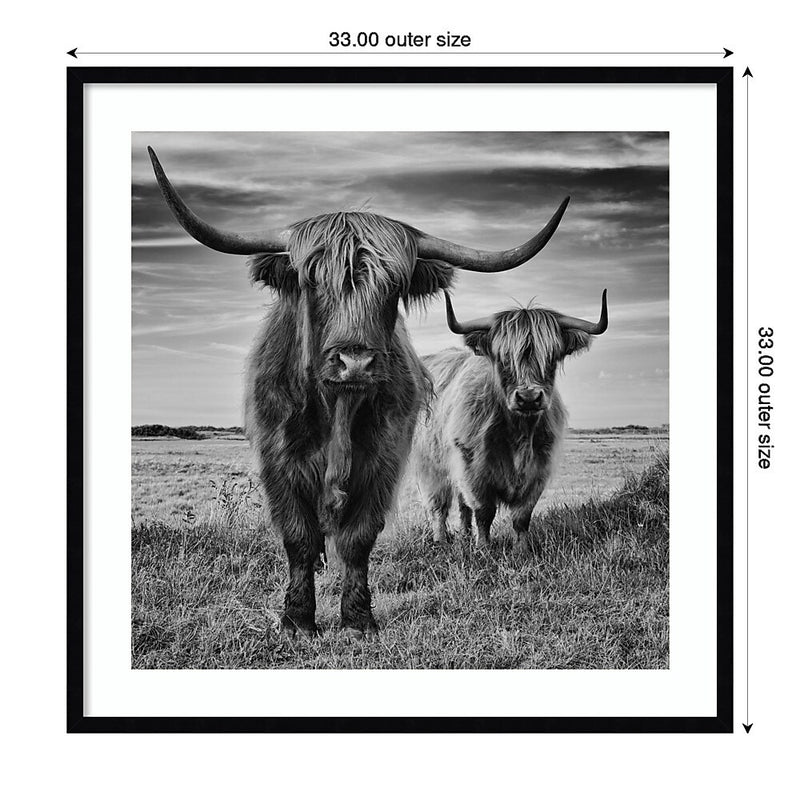 Amanti Art Highland Cow Couple by Stephane Pecqueux Wood Framed Wall Art Print, 33" x 33" (A42677163164)