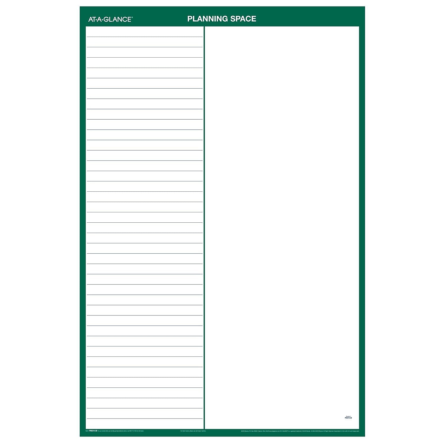 2026 AT-A-GLANCE 24" x 36" Yearly Dry Erase Wall Calendar, Reversible, White/Green (PM210-28-26)