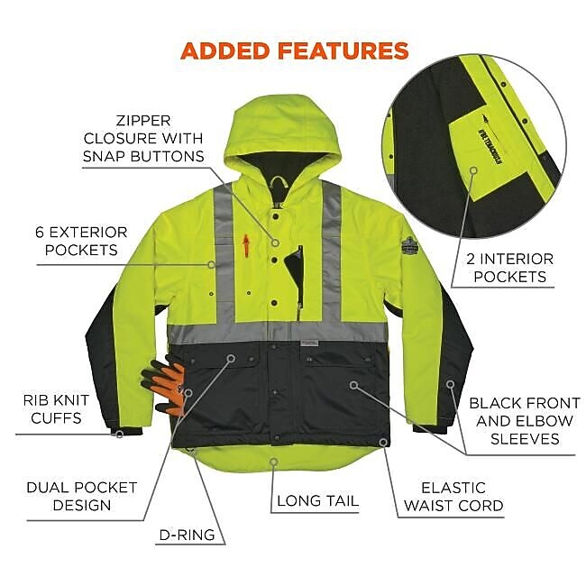 GloWear 8275 Heavy-Duty High-Visibility Workwear Jacket, S, Lime/Black (23972)