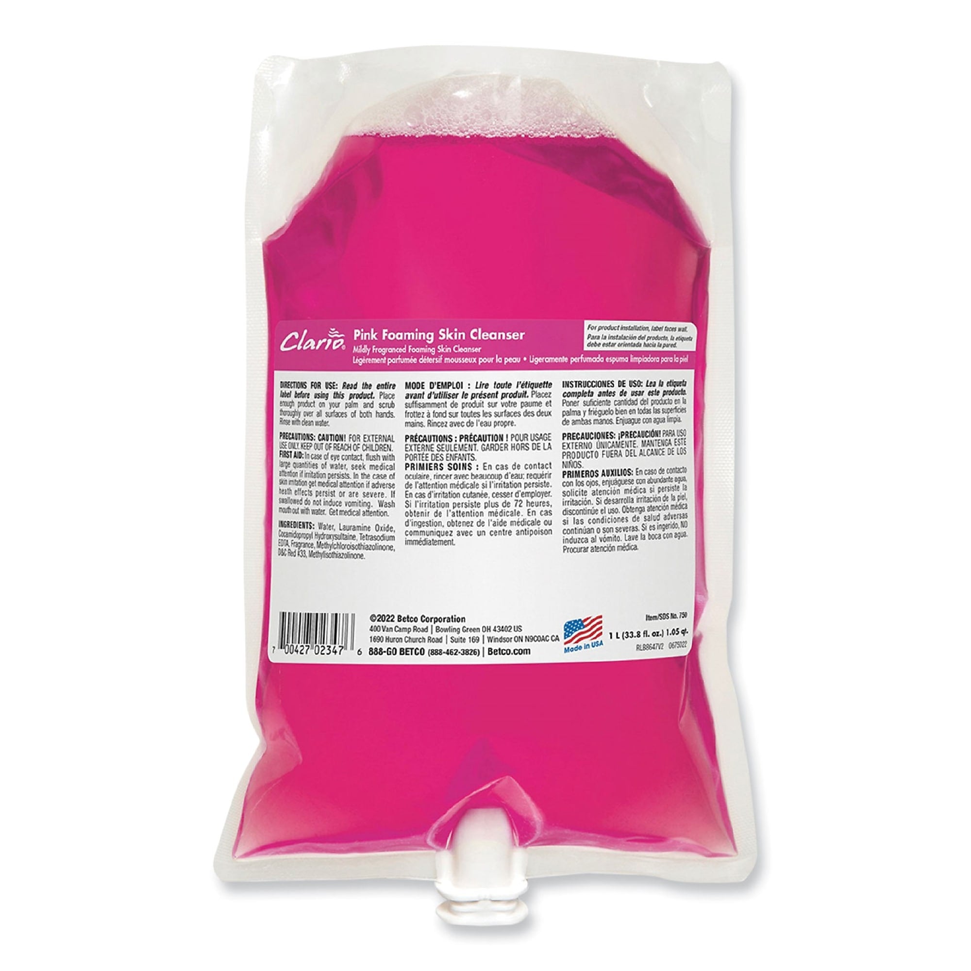 Betco Foaming Hand Soap, Fresh, 1,000 mL Refill, 6/Carton (BET7502900)
