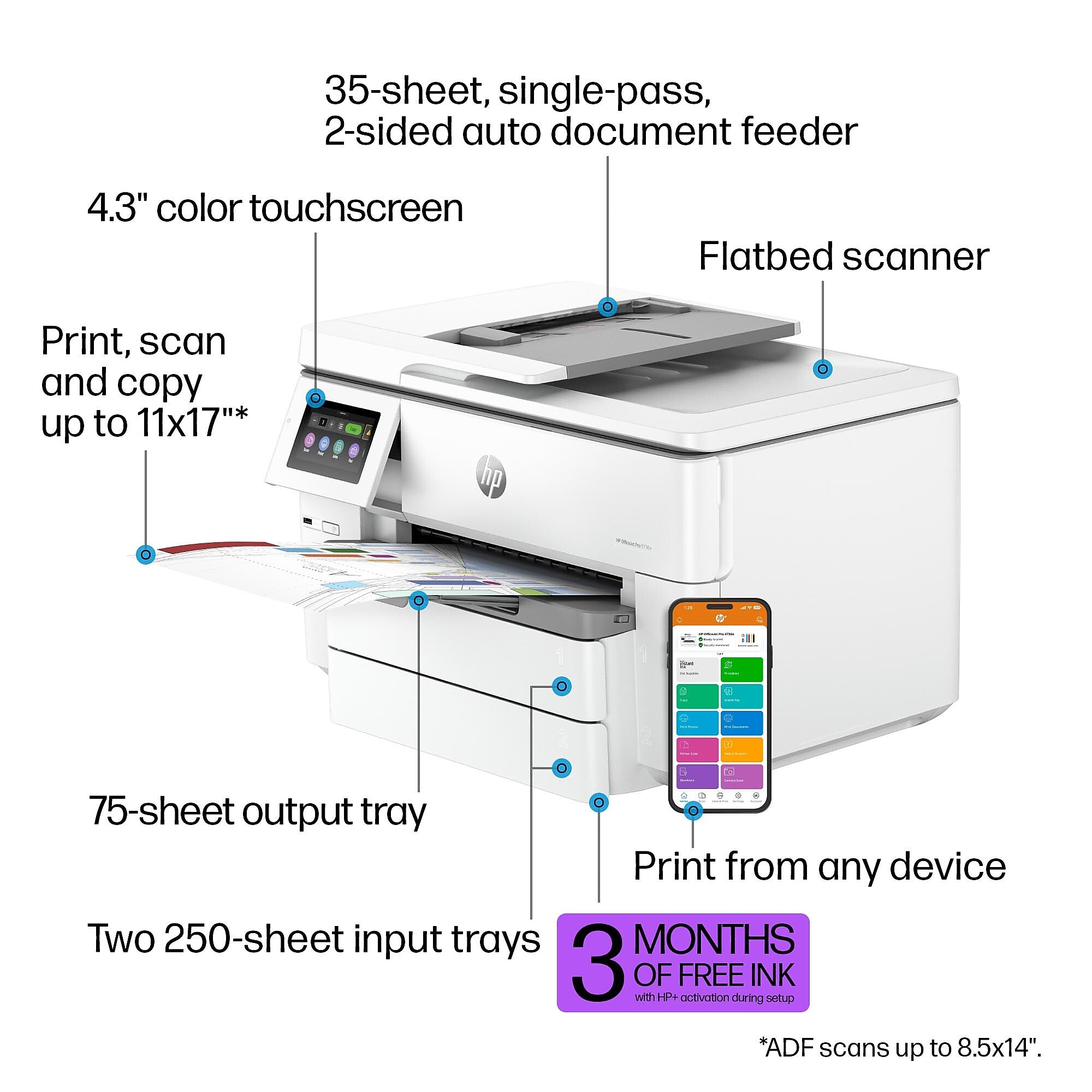 HP OfficeJet Pro 9730e Wide Format Wireless Color All-In-One Printer, Best for Office, 3 Months FREE Ink (537P6A)