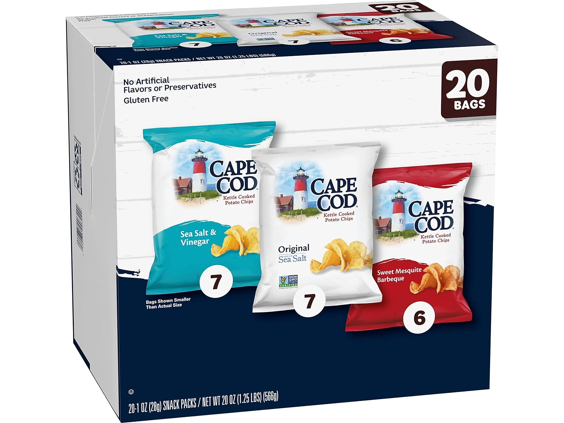 Cape Cod Gluten Free Potato Chips Variety Pack, 20 oz., 20 Bags/Carton (115025)