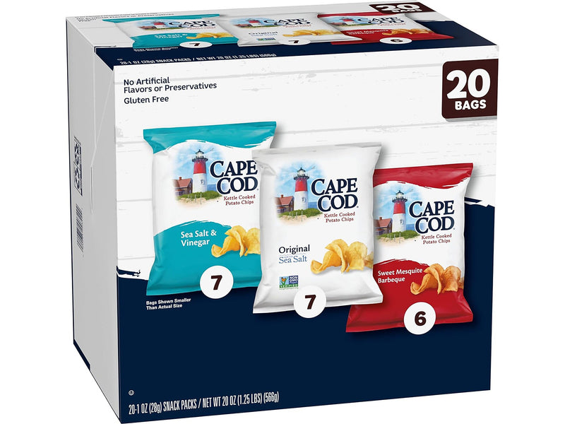 Cape Cod Gluten Free Potato Chips Variety Pack, 20 oz., 20 Bags/Carton (115025)