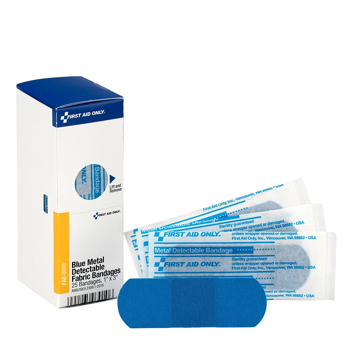 SmartCompliance 1" x 3" Metal Detectable Fabric Adhesive Bandages, 25/Box (FAE-3010)