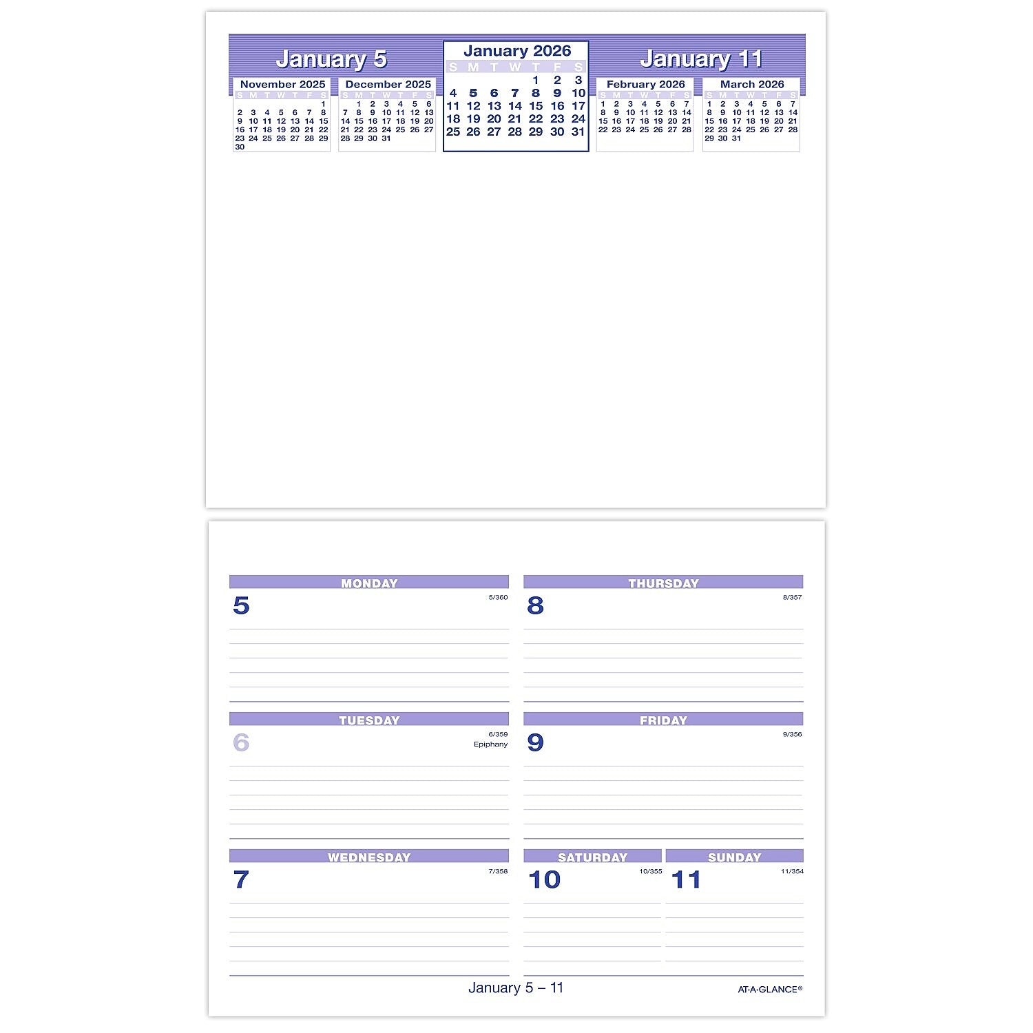 2026 AT-A-GLANCE Flip-A-Week 7" x 5.5" Weekly Desk Calendar Refill Pages, White/Blue (SW705X-50-26)