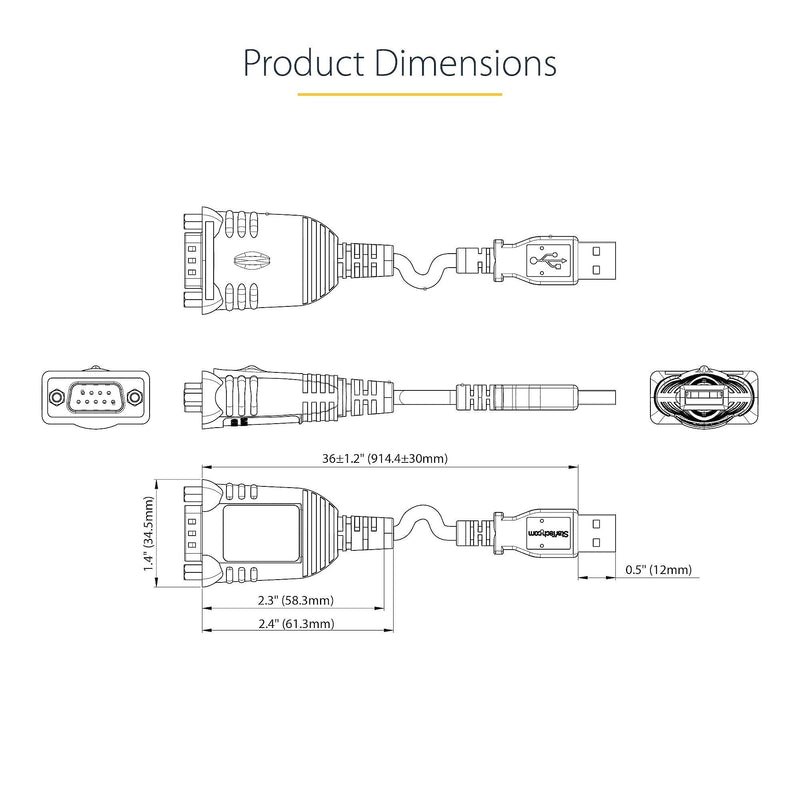 StarTech.com 3.3ft USB-A to Serial DB9 Cable, Male to Male, RS232 Printer/Switch/PLC, Black (1P3FP-USB-SERIAL)