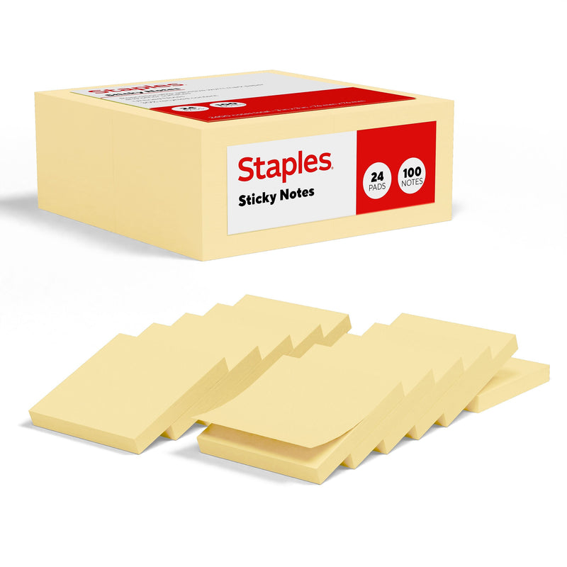 Staples Sticky Notes, 3" x 3", Sunshine Collection, 100 Sheets/Pad, 24 Pads/Pack (ST62868)