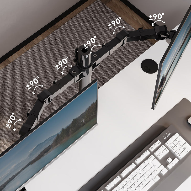 FlexiSpot Adjustable Dual Monitor Arm Mount for Sit-Stand Riser, Up To 30" Monitor, Black (D1D-E)