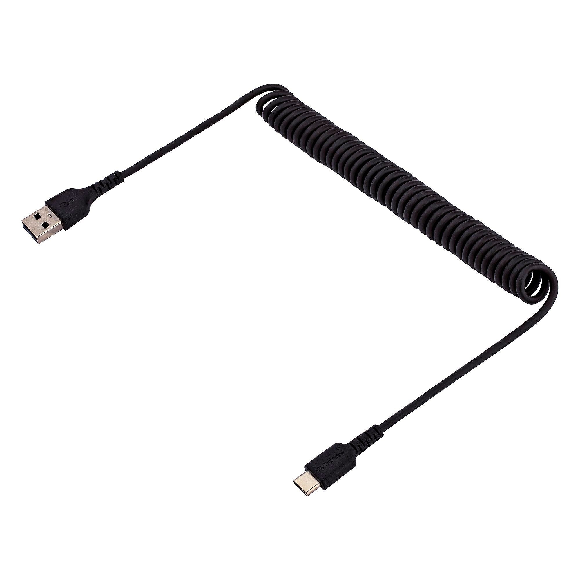 StarTech.com 3.3ft USB-A to USB-C Heavy Duty Coiled Cable, Male to Male, Charge/Sync, Black (R2ACC-1M-USB-CABLE)