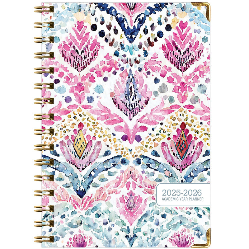 2025-2026 Global Printed Products Boho Ikat 5.5" x 8" Weekly & Monthly Planner, Paper Cover, Multicolored (NAD26-58-83)
