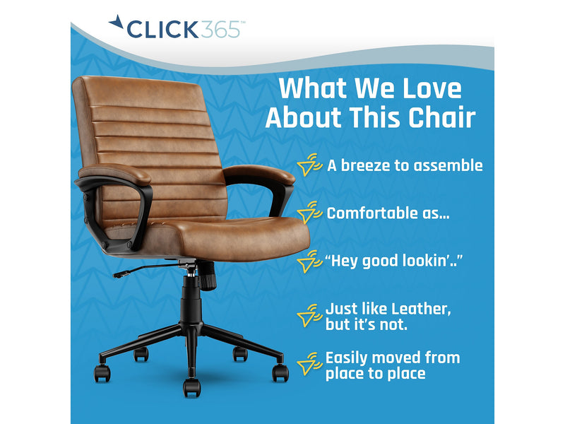 Click365 Transform 3.0 Ergonomic Bonded Leather Swivel Desk Chair, Cognac (CCHR10008A)