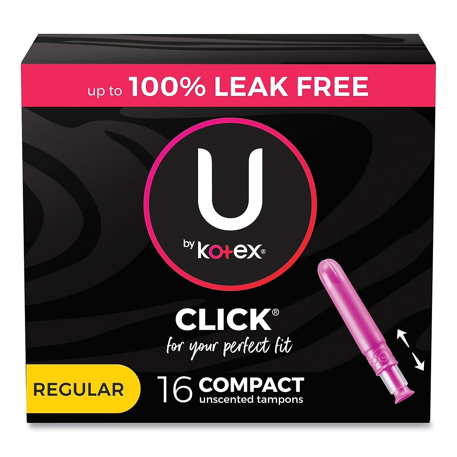 Kotex U Click Compact Regular Absorbency Tampons, Plastic Applicator, 16/Box, 8 Boxes/Carton (53445)