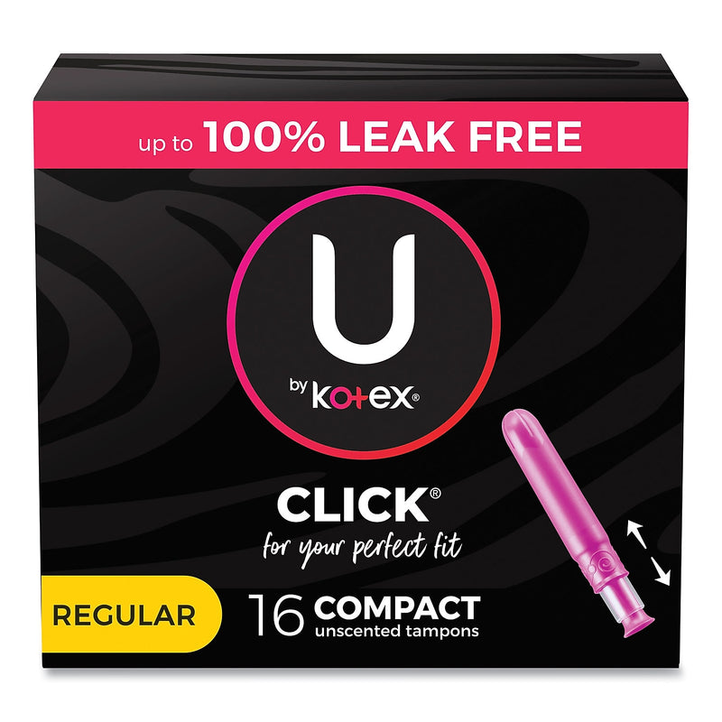 Kotex U Click Compact Regular Absorbency Tampons, Plastic Applicator, 16/Box, 8 Boxes/Carton (53445)