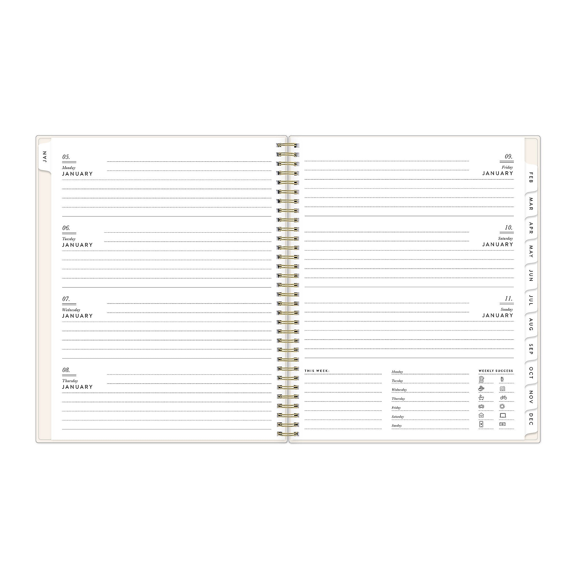 2026 Blue Sky Bespoke Letterpress Cream Hearts 8.5" x 11" Calendar Year Weekly & Monthly Planner, Plastic Cover (156227)