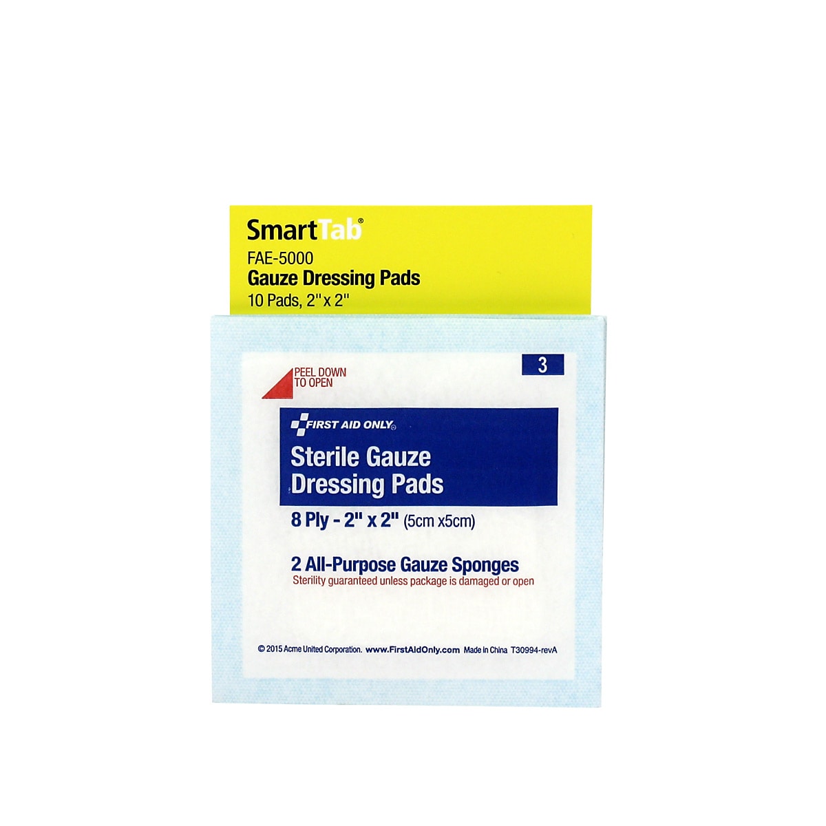 SmartCompliance Sterile Gauze Dressing Pads, 2" x 2", 2 Pads/Pack, 5 Packs/Box (FAE-5000)