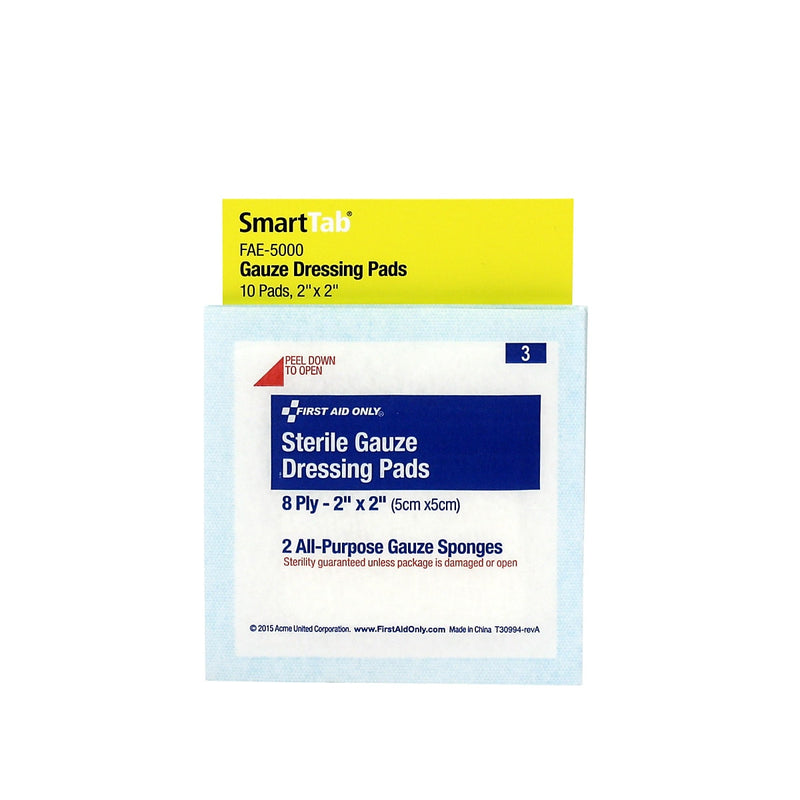 SmartCompliance Sterile Gauze Dressing Pads, 2" x 2", 2 Pads/Pack, 5 Packs/Box, 120/Carton (FAE-5000-CT)