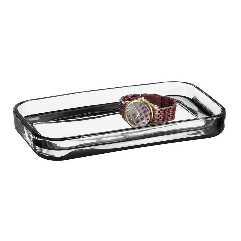 mDesign Glass Desk Tray, Clear/Matte Black (26041)