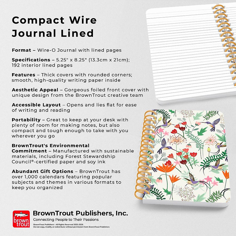 BrownTrout Hummingbirds Hardcover Journal, 5.25" x 8.25", Multicolored, 192 Pages (9798330707034)