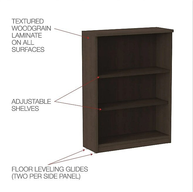 Alera Valencia Series Bookcase, Three-Shelf, 31 3/4w X 14d X 39 3/8h, Espresso (ALEVA634432ES)