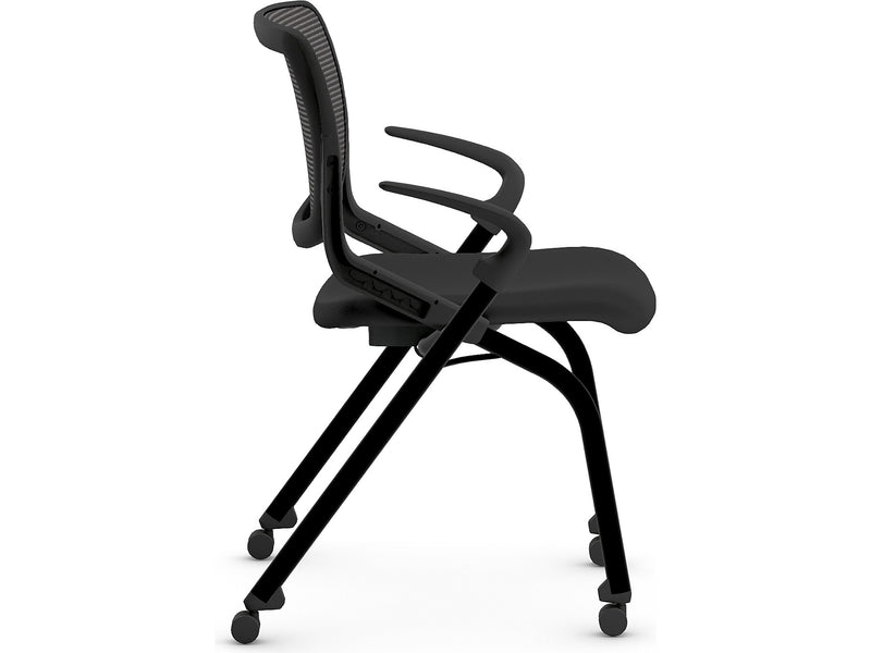 HON Motivate Fabric/Mesh Nesting Stacking Chair, Black/Charblack (HMN2.F.S.IM.ON.CU10.CBK)