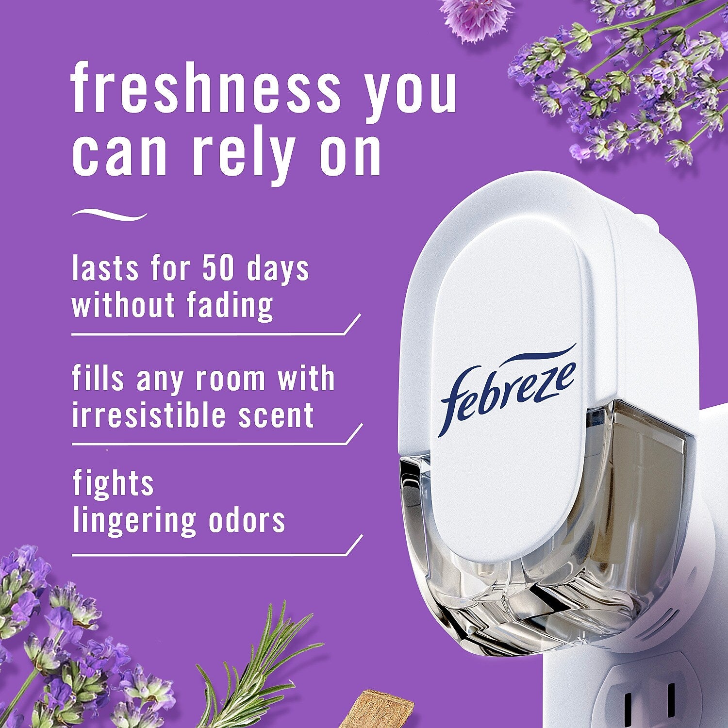 Febreze Fade Defy Plug Air Freshener Warmer Refill, Mediterranean Lavender Scent, 0.87 fl. oz., 3/Pack (54367)