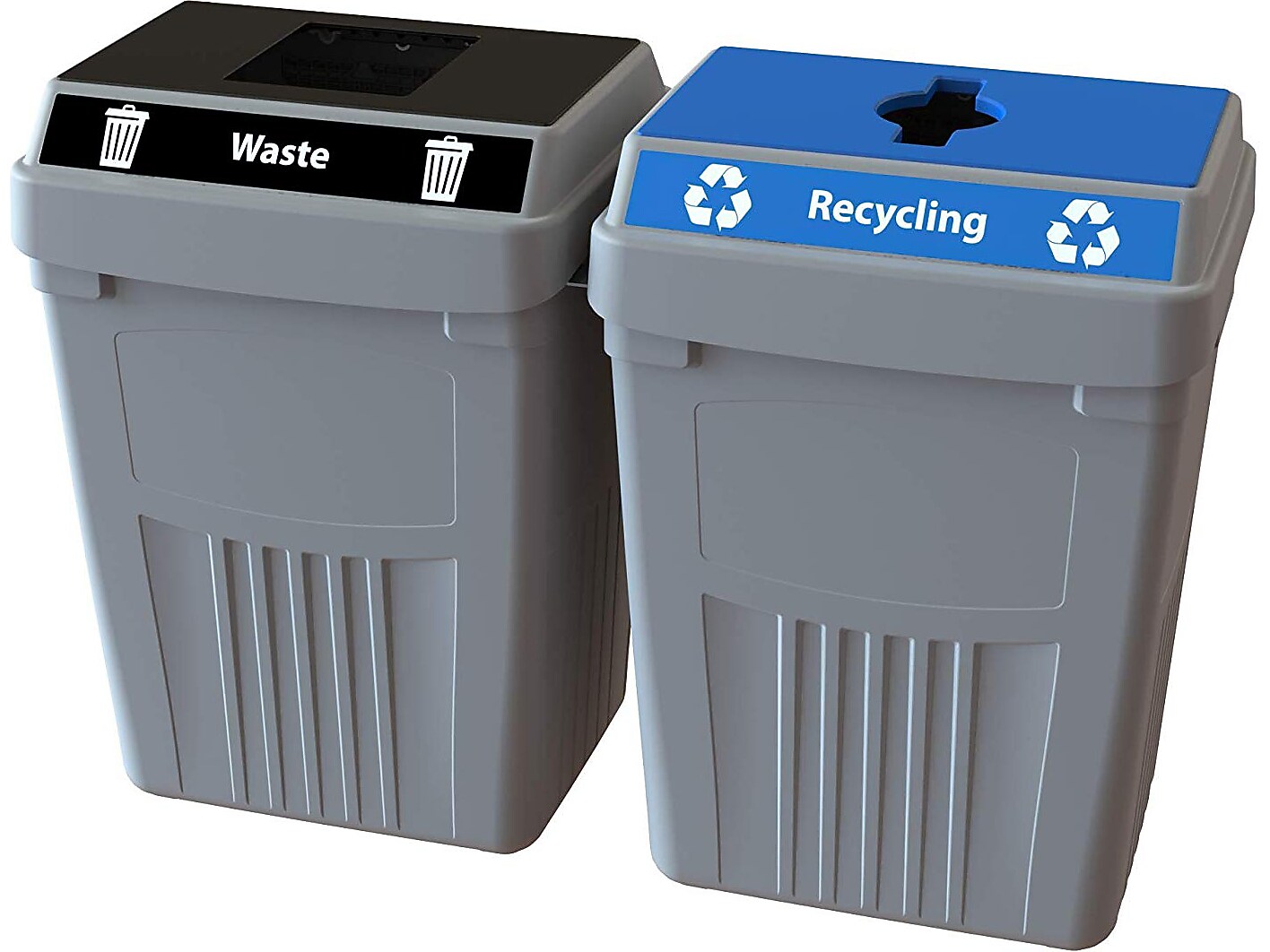 CleanRiver FlexE Plastic Dual-Stream Recycling Station, 100 Gallon, Gray (FX100A-GY2-W-BK-R-BE)