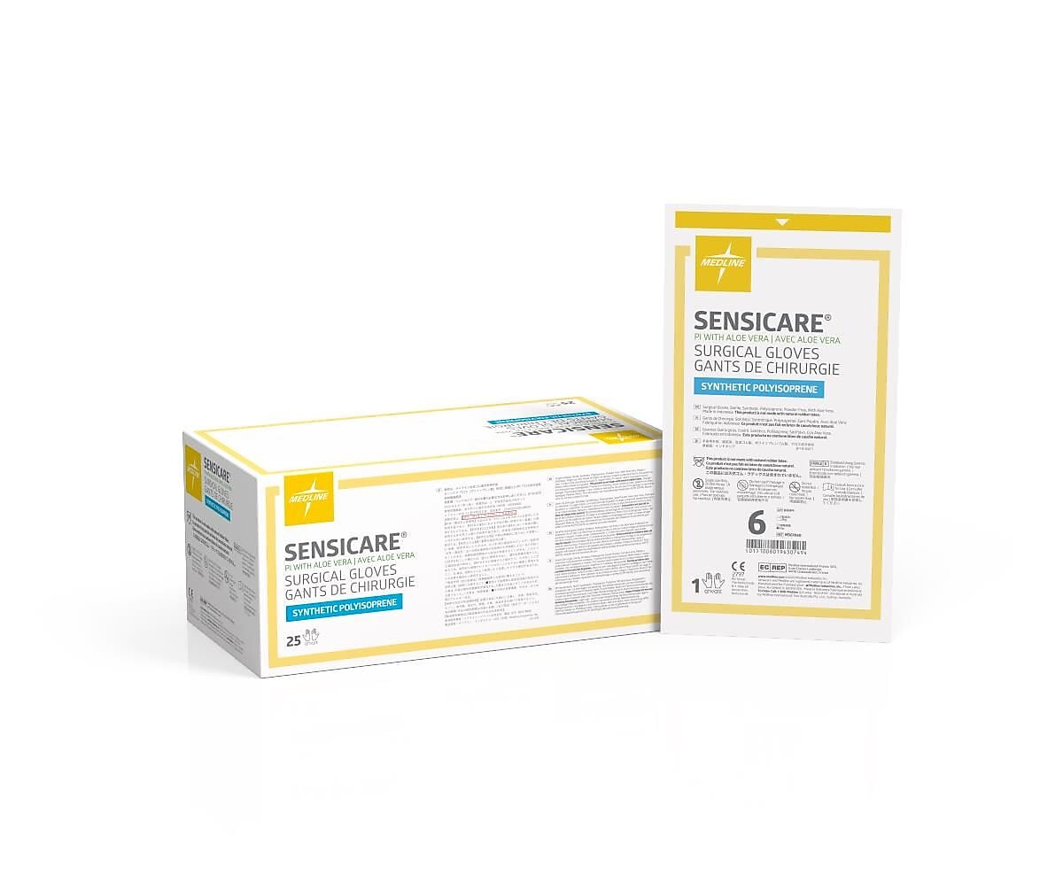 SensiCare PI with Aloe Powder Free Polyisoprene Surgical Gloves, Latex-Free, XS, White, 25/Box (MSG1060Z)