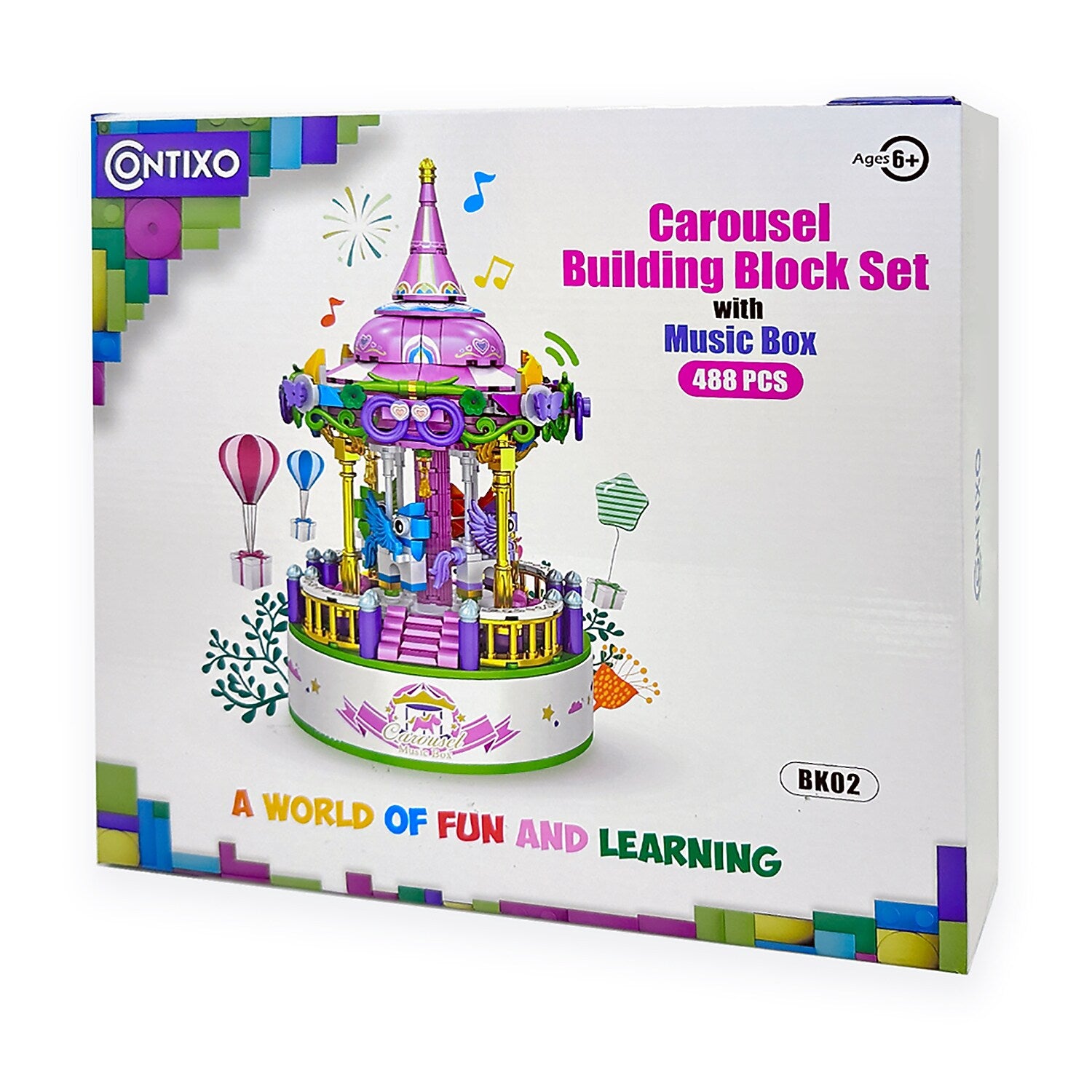 Contixo Carousel Building Block Set with Music Box, 488 Pieces/Set (CNXBK02)