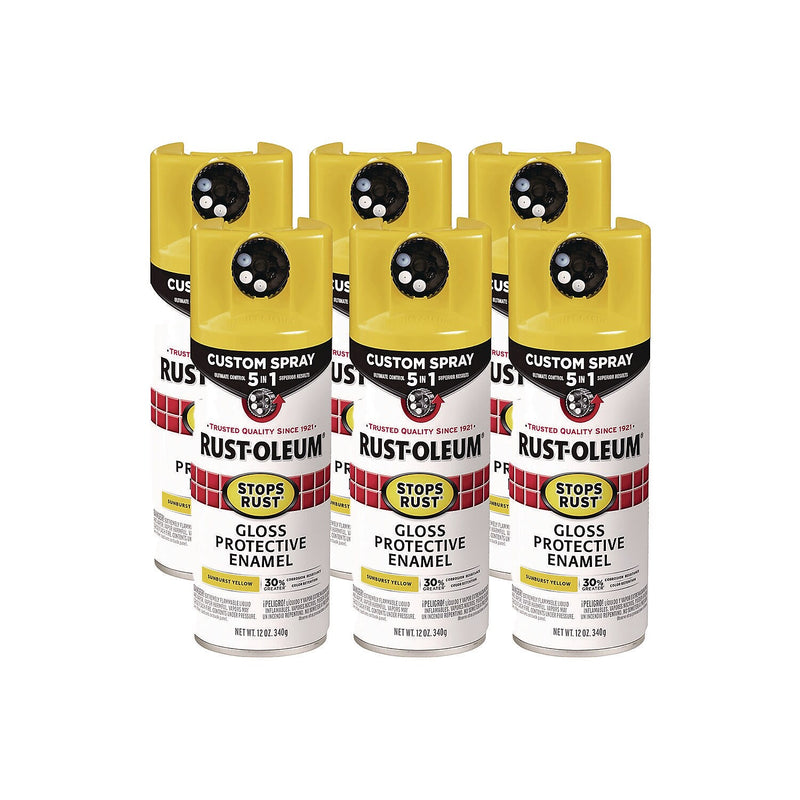 Rust-Oleum Stops Rust Protective Enamel Spray Paint, Gloss Sunburst Yellow, 12 oz., 6/Carton (376898)