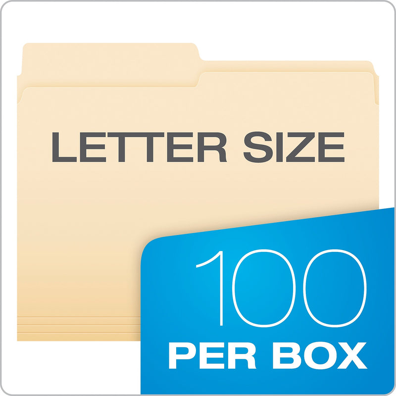 Pendaflex File Folder, 1-Tab, Assorted, Letter Size, Manila, 100/Box (R752 1/2)