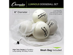 Champion Sports Rhino Skin Luminous 6.3" Dodgeball, White, 6/Set (RXLUMSET)