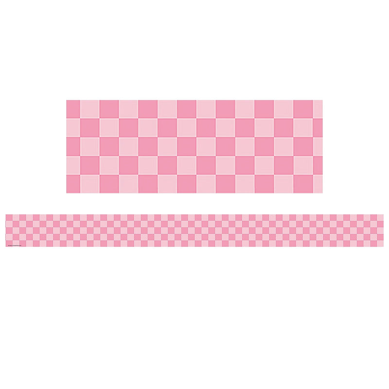 Teacher Created Resources Straight Border Trim, 3" x 2.92', Cool for School Pink Checkers, 12/Pack, 6 Packs/Bundle (TCR9332-6)