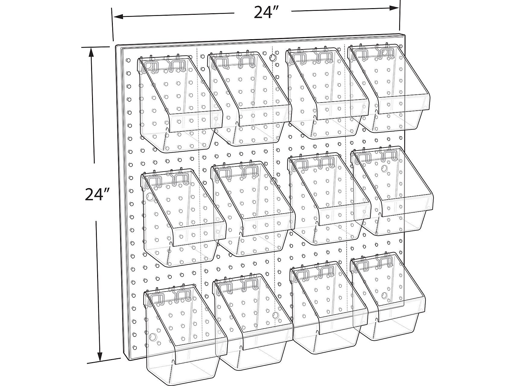 Azar 24" x 24" Pegboard 12 Mini Bucket Accessory Organizer Kit, Black, Each (700685-BLK)